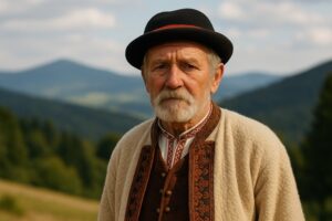 Starszy Łemko w tradycyjnym stroju na tle Karpat – kultura i historia Łemków