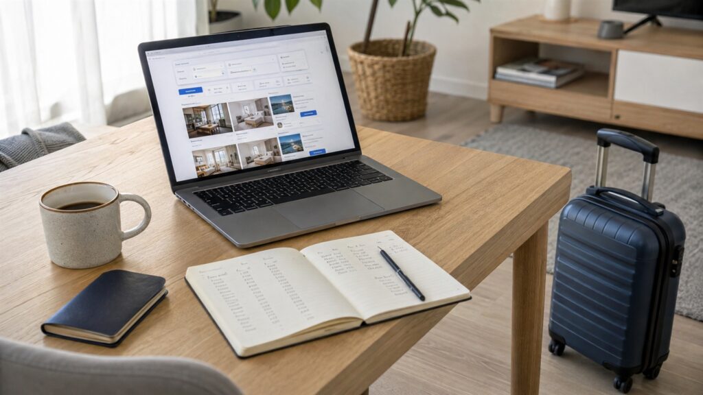 Planowanie taniego i wygodnego urlopu przy laptopie z bagażem podręcznym
